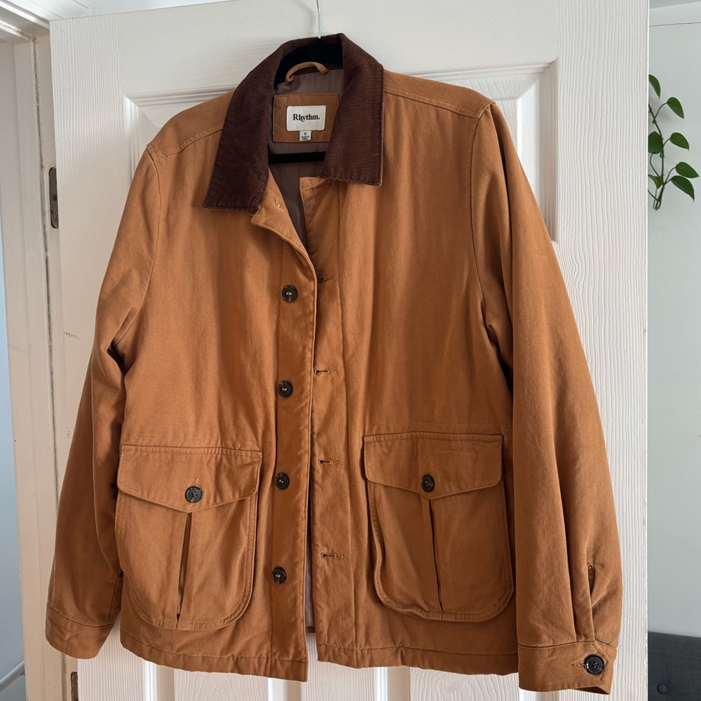 Rhythm Tobacco/Brown Cotton Twill Utility Jacket w/Corduroy Collar (Men’s Small)